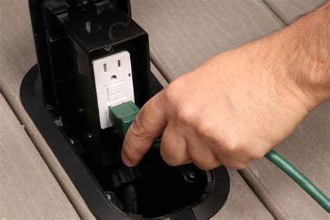 deck box electrical|exterior floor mounted electrical outlet.